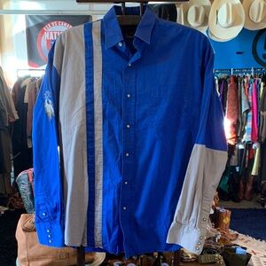 Western vintage Blue and White Men's Pearl snap Shirt